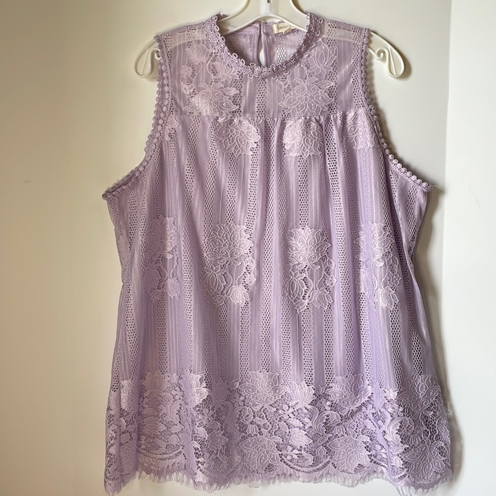 Paper + Tee (from Buckle) Women's 1X Top Blouse Tank  Lace   Sleeveless